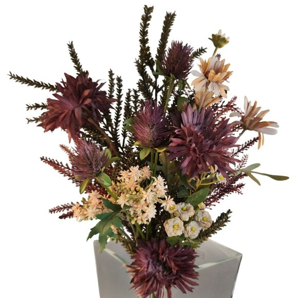Hand Tied Artificial Flower Bouquet With Burgundy Purple Cream and Green Tones - Picture 14 of 15